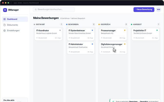 Vorschau der bewerbungsmanager-Demo